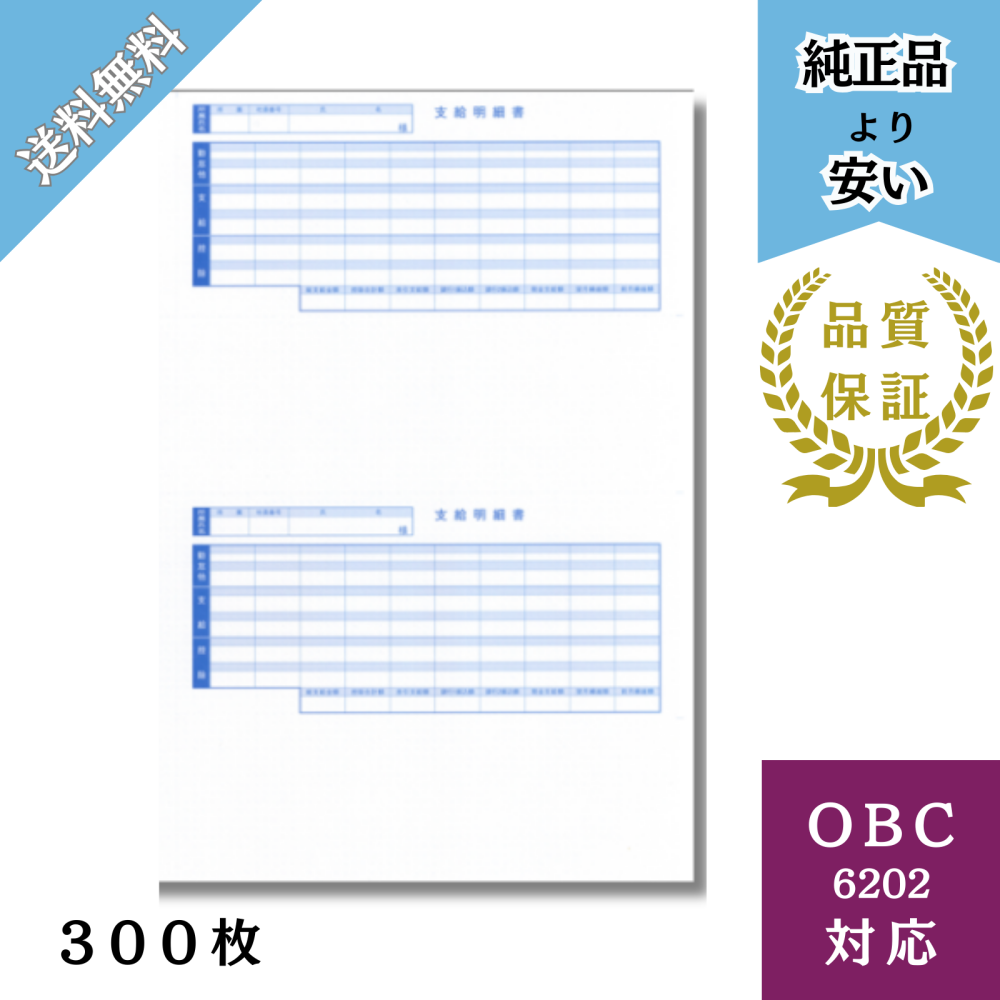 【BH6202ｰ300】OBC6202対応 B4支給明細書 給与明細ドットコムオリジナル 300枚
