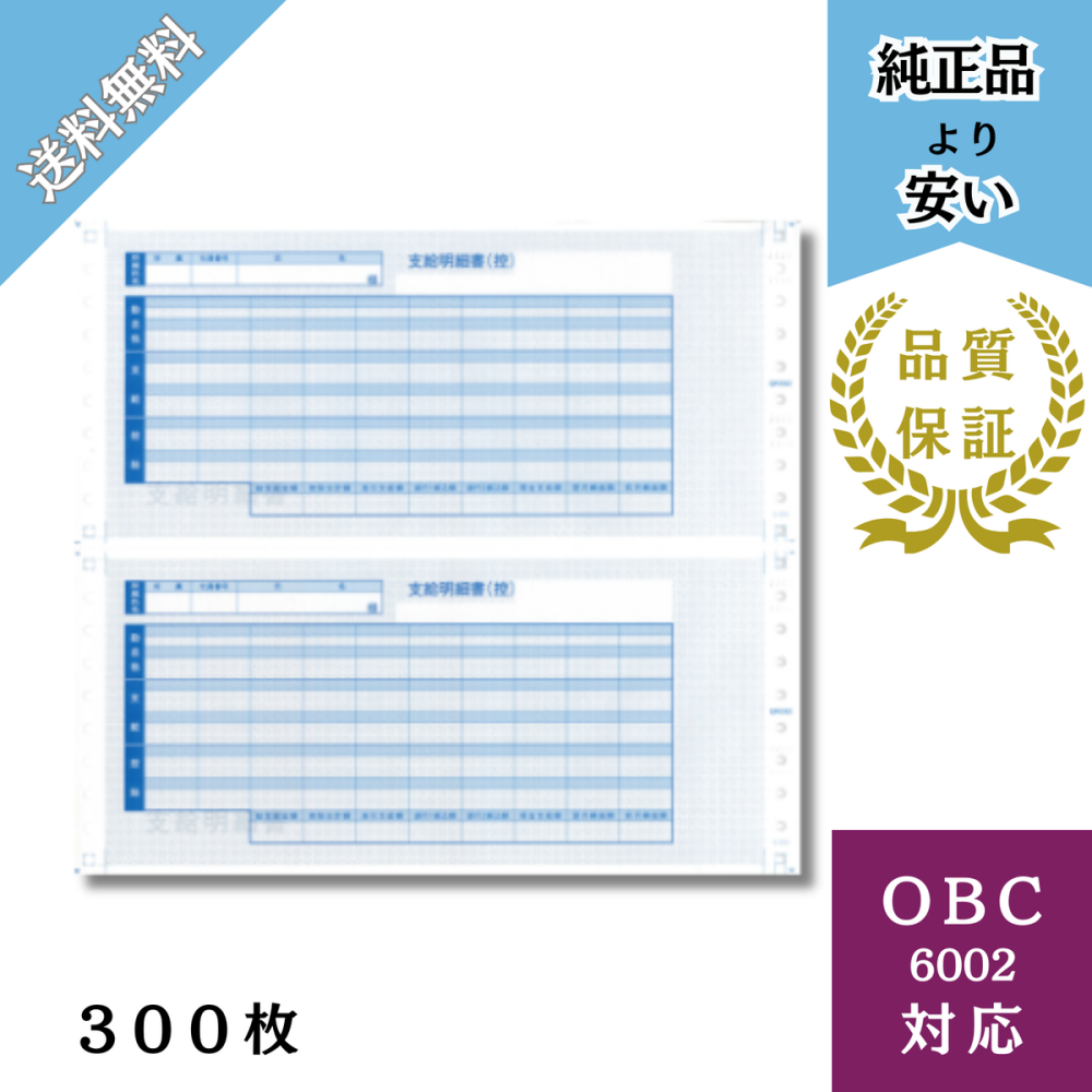 【BH6002ｰM】OBC6002対応 袋とじ支給明細書 給与明細ドットコムオリジナル 300枚 Type M
