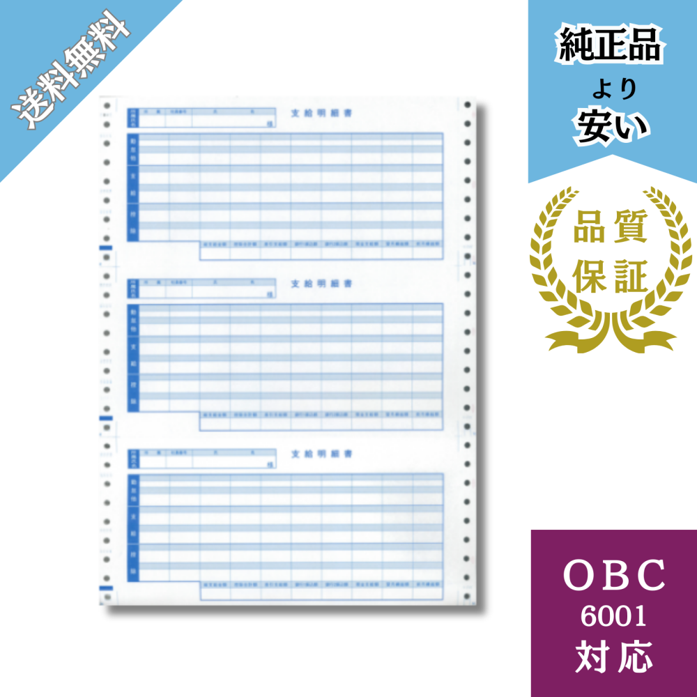 【BH6001】OBC6001対応 連続 支給明細書 給与明細ドットコムオリジナル 1000枚
