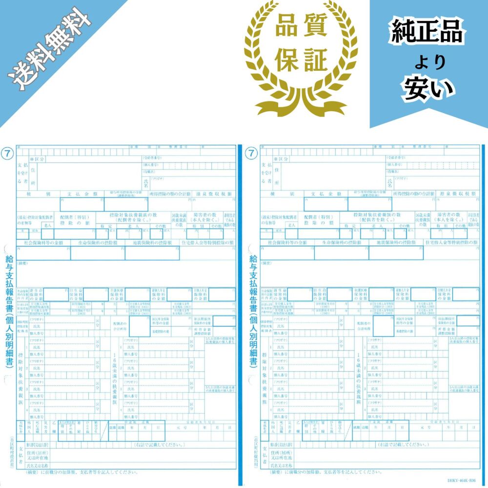 【予約商品】DHKY-464対応 給与支払報告書(源泉徴収票無し) 100名分 令和8年提出 DHKY-464K-R07