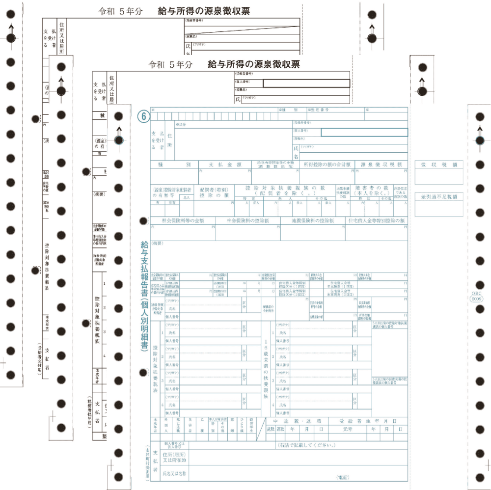 OBC 6009-A23 令和5年 給与奉行 源泉徴収票 連続用紙 100名様セット