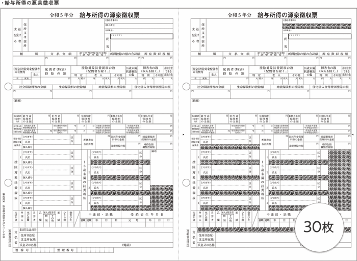 弥生 202400 令和5年（令和6年1月提出）源泉徴収票 単票用紙 30名様セット