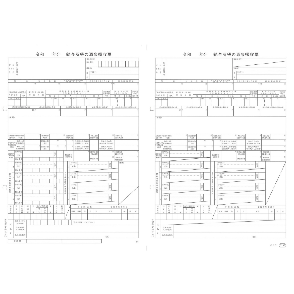 OBC 6109-G25 令和7年対応 給与奉行 源泉徴収票 給与支払報告書なし 100枚
