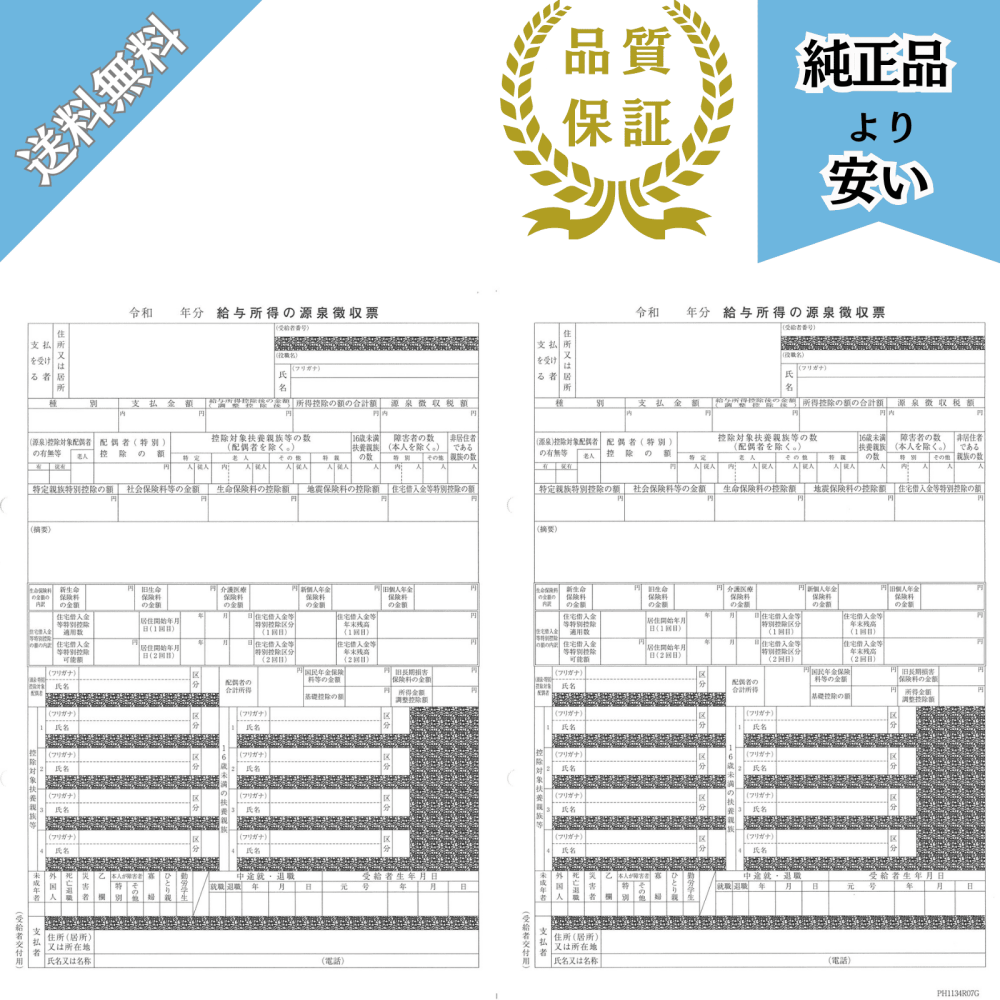 PA1134GA R07対応 電子申告用 源泉徴収票 単票 令和8年提出 100名分 PH1134R07G